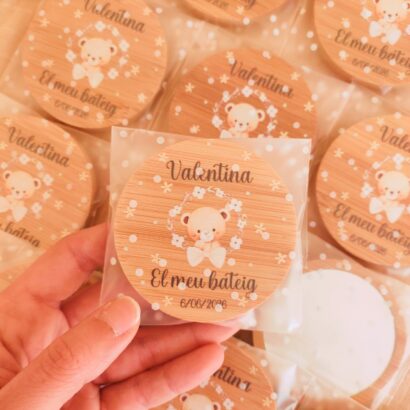Espejo de bambú personalizado para invitados colección osito primavera