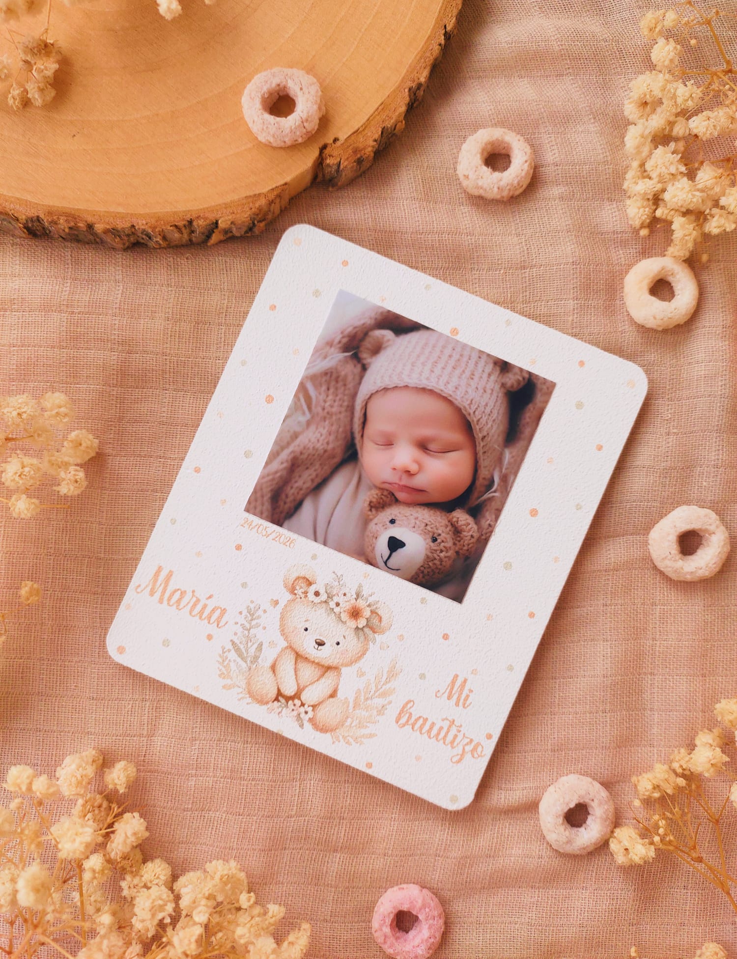 Recordatorio de madera personalizado para bautizo y comunión