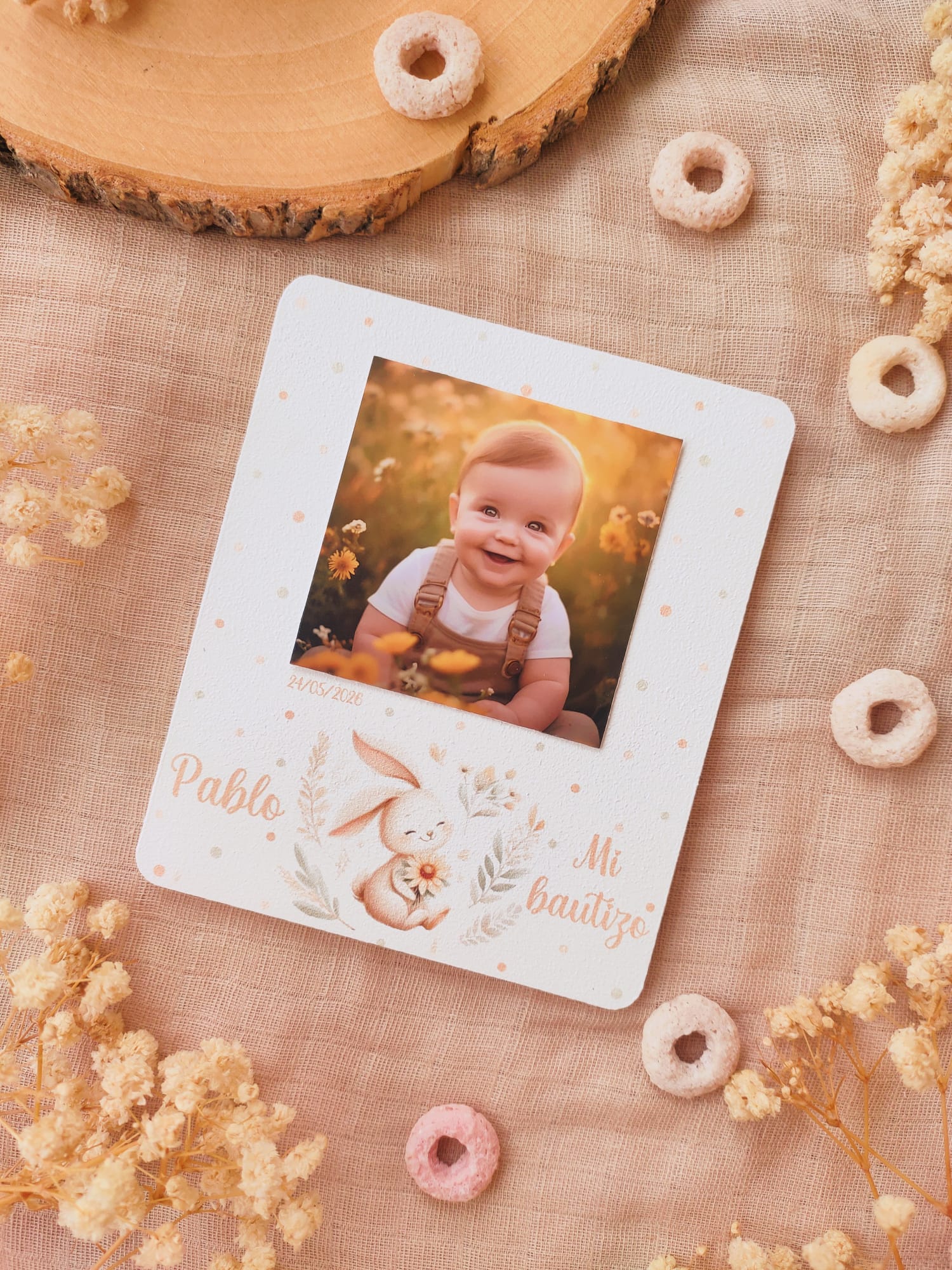 Recordatorio de madera personalizado para bautizo y comunión