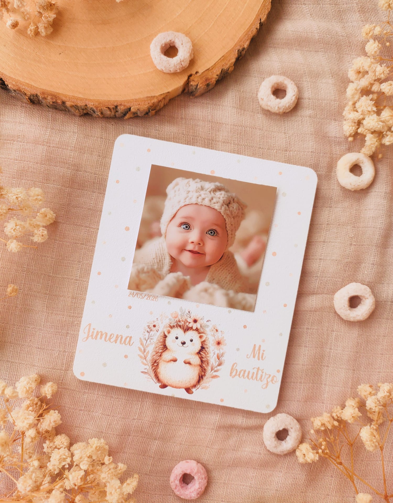 Recordatorio de madera personalizado para bautizo y comunión