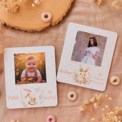 Recordatorio de madera personalizado para bautizo y comunión