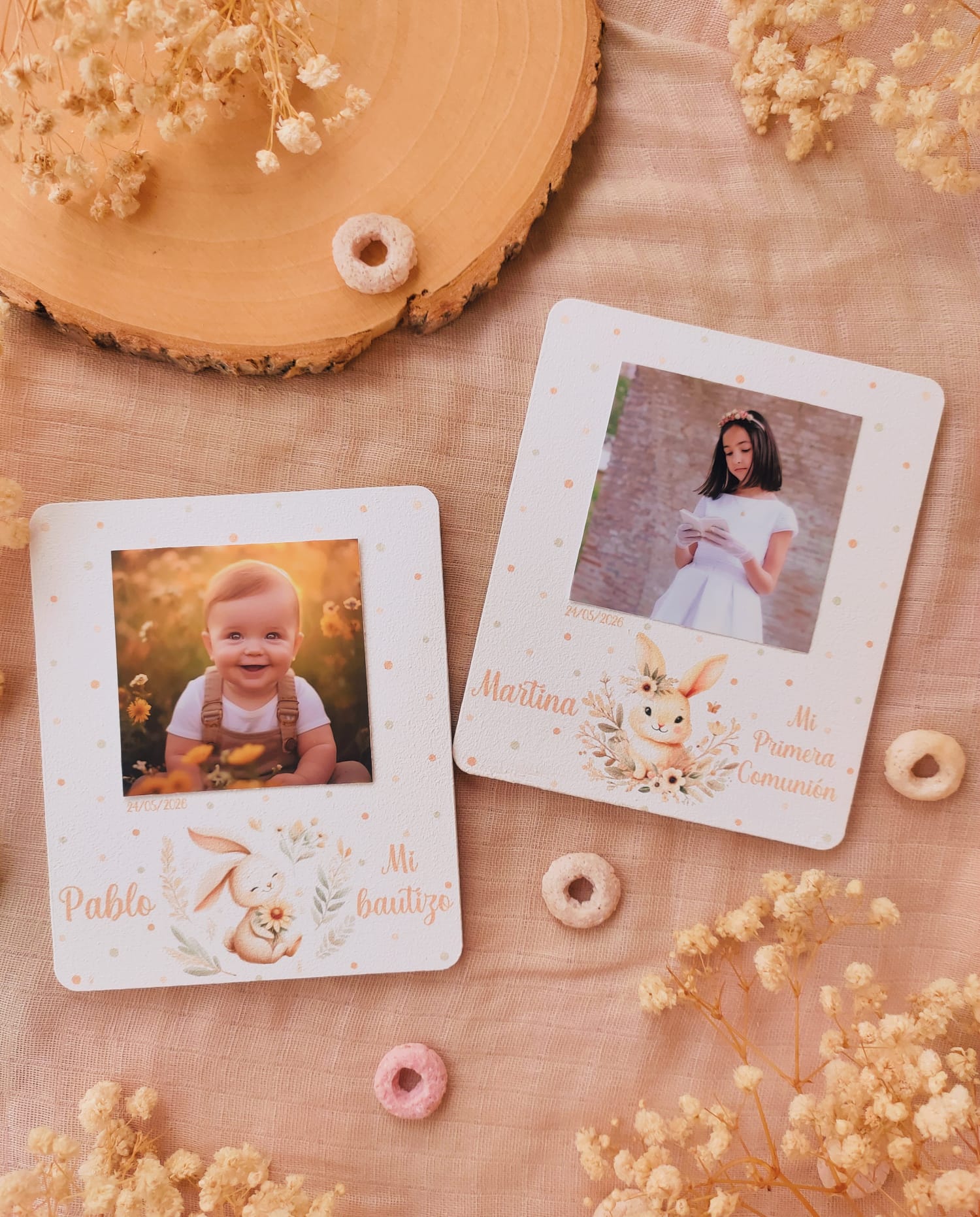 Recordatorio de madera personalizado para bautizo y comunión