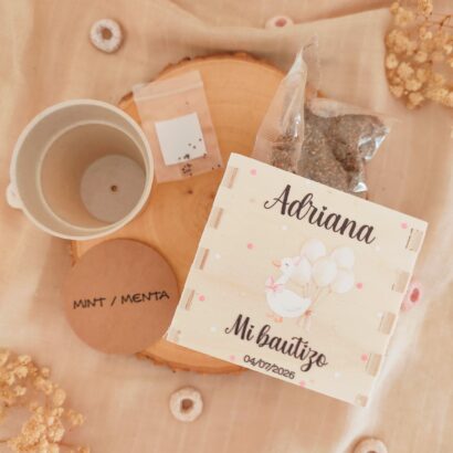 Macetero de madera personalizado con semillas