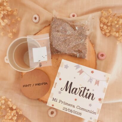 Macetero de madera personalizado con semillas